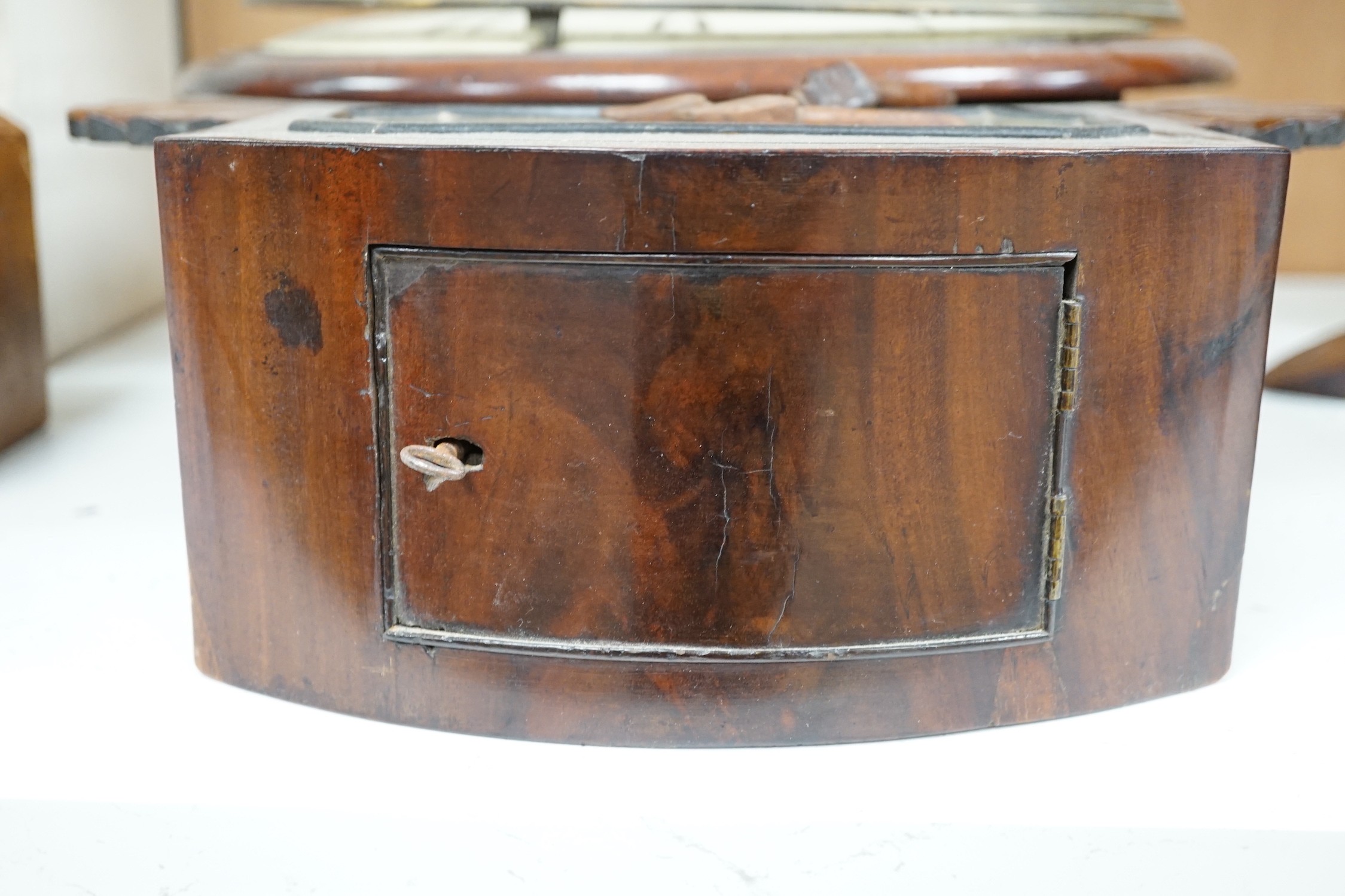 An early 19th century mahogany drop-dial wall clock, single fusee movement, signed Lickert, Dudley (P), length 52cm